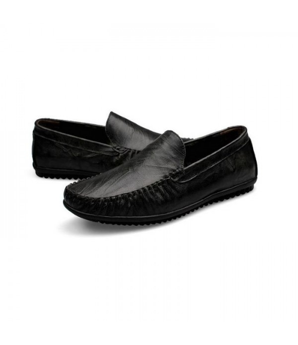 Men Loafers Casual Moc Toe Genuine Leather Shoes