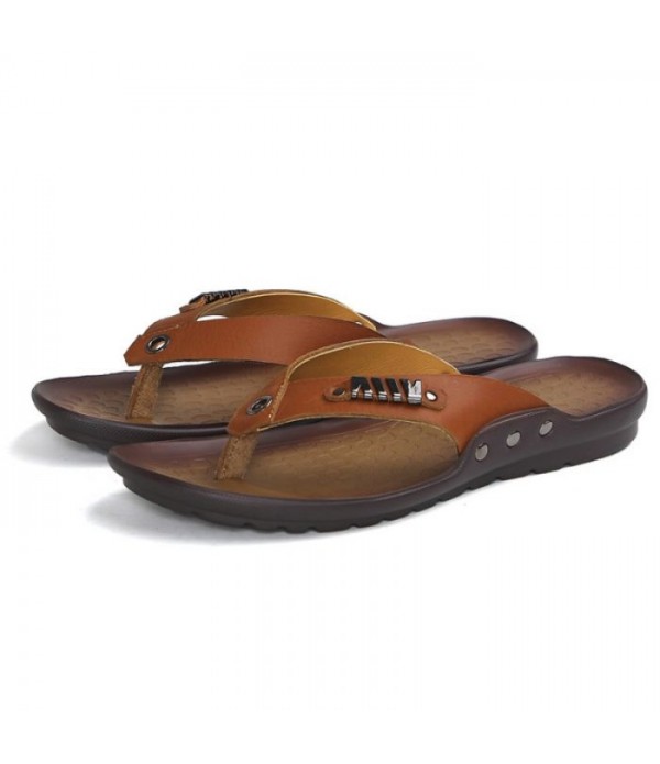 Men's Comfort Leather Beach Flip Flop Sandals